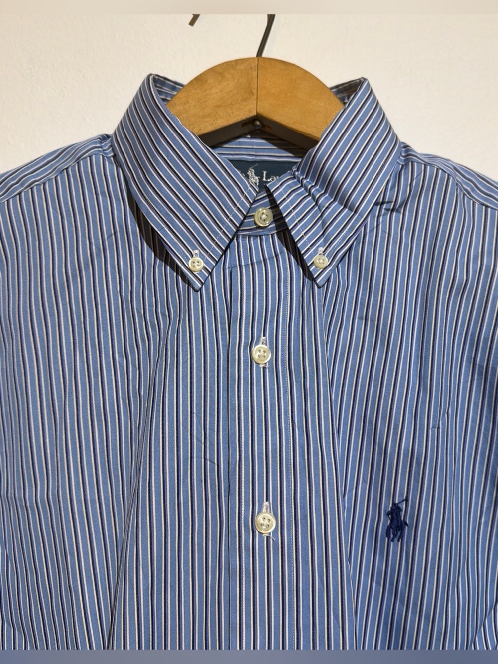 Ralph Lauren Blue and White Striped Button-Down Shirt